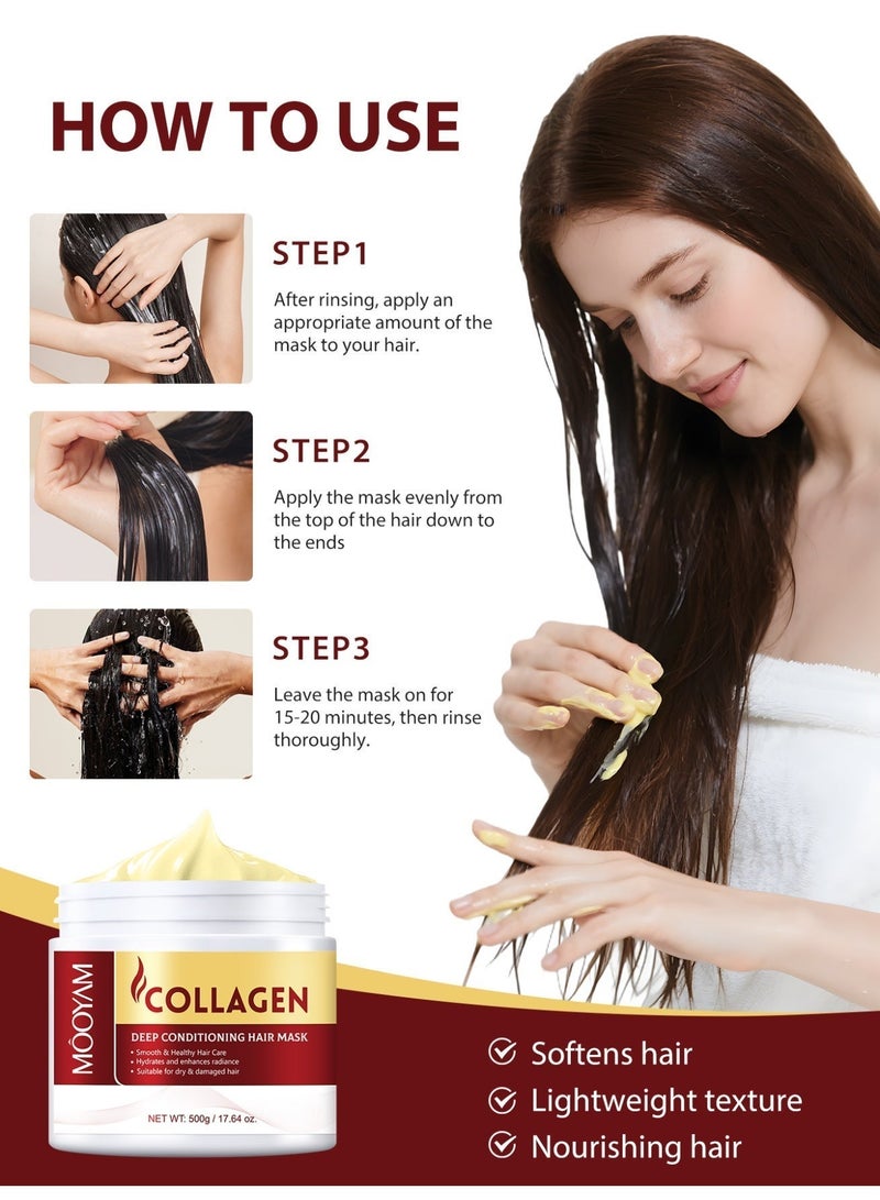 MOOYAM Collagen Hair Treatment Deep Repair Conditioning Mask for Dry Damaged Hair, Smooth Healthy Hair Care for All Hair Types - Image 4